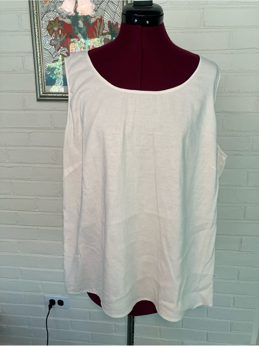 Citron Santa Monica Silk Linen Blend Tank - Off White - Size 1X